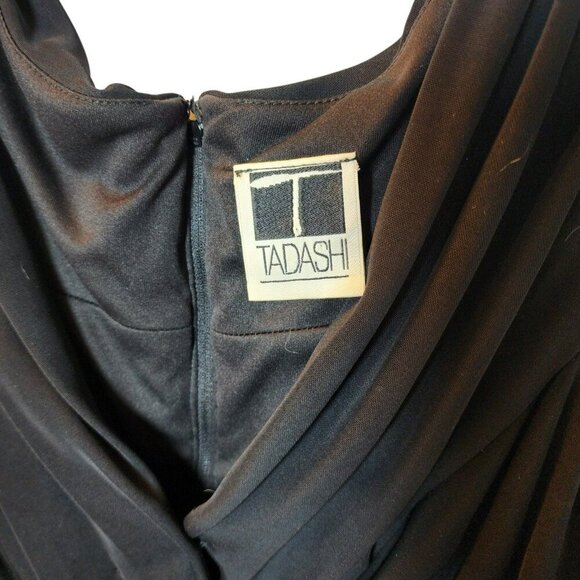Tadashi Black Ruched Sleeveless Cocktail Dress Size Small V-Neck Midi Formal - Picture 6 of 8